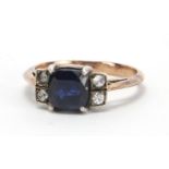 Art Deco unmarked gold blue and white sapphire ring, size M, approximate weight 3.6g : For Extra