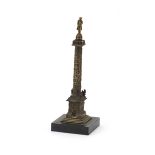 19th century Grand Tour patinated bronze model of Vendome column, raised on a square black slate