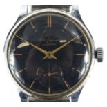 Gentleman's J W Benson stainless steel wristwatch, with subsidiary dial, 3.2cm in diameter : For