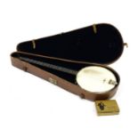 A Weaver four string mandolin, housed in an A Weaver model leather case, 92cm in length : For