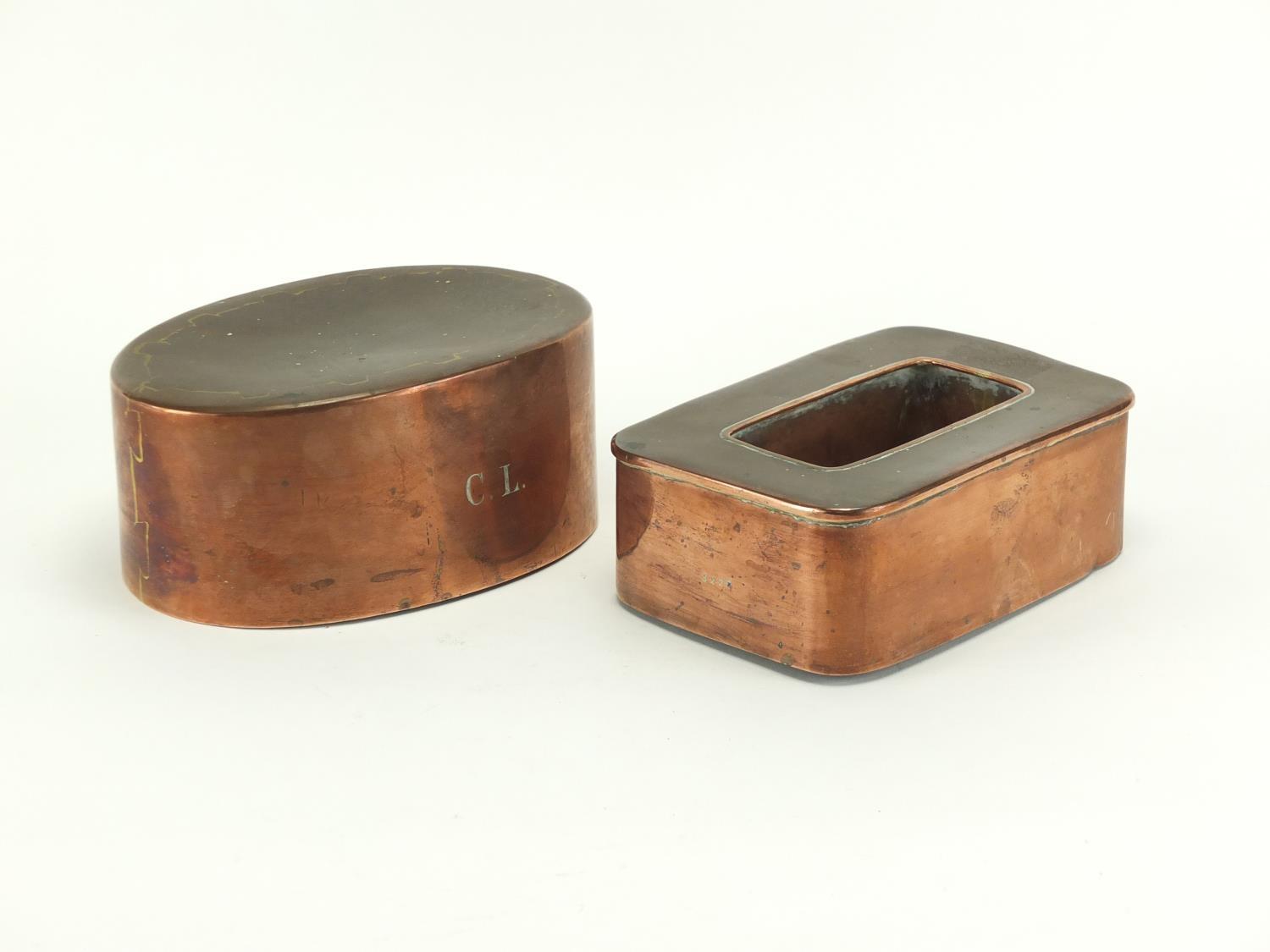 Two Victorian copper jelly moulds, the rectangular example numbered 3228, the largest 19.5cm - Image 2 of 3