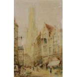 A Starie - Bruges street scene, 19th century watercolour, mounted and framed, 47cm x 30cm : For