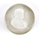 19th century sulphide plaque of a Roman warrior, 5cm in diameter : For Extra Condition Reports