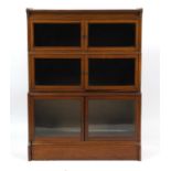 Inlaid mahogany three section stacking bookcase with glazed doors, 118cm H x 88cm W x 28cm D : For