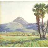 Irene Dunlop - In the Shadow of Cape Mountain, early 20th century watercolour, mounted and framed,