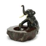 Japanese patinated bronze elephant and serpentine marble pin dish, 15.5cm high : For Extra Condition