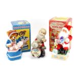 Three vintage tinplate toys, two with boxes including Hungry Baby Bear and Santa Bank : For Extra