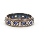9ct gold and silver blue and clear stone eternity ring, size P, approximate weight 3.3g : For