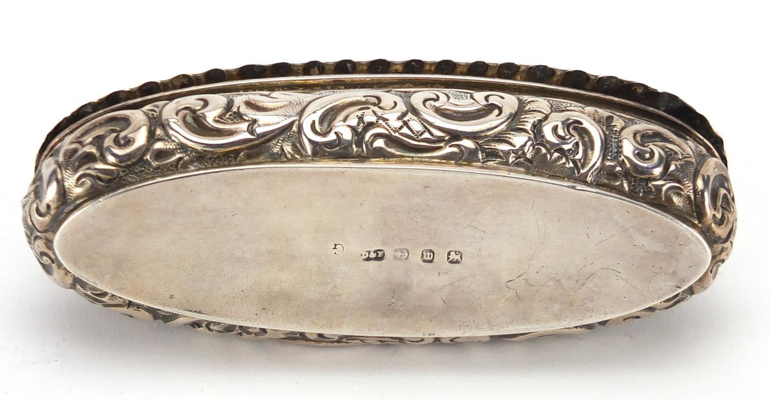 Victorian oval silver box, with embossed decoration and hinged lid, indistinct markers mark - Image 6 of 7