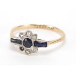 Art Deco 18ct gold sapphire and diamond ring, size M, approximate weight 1.4g : For Extra