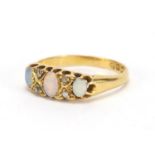 18ct gold opal and diamond ring, size P, approximate weight 3.2g : For Extra Condition Reports
