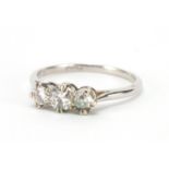 Platinum diamond three stone ring, size L, approximate weight 2.5g : For Extra Condition Reports