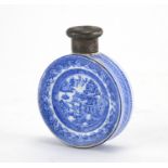 Victorian porcelain scent bottle with silver lid, the bottle transfer printed in the chinoiserie
