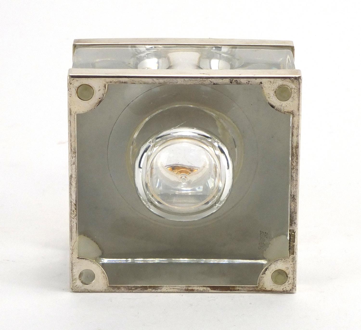 Mont Blanc silver mounted glass inkwell with liner, 8cm high : For Extra Condition Reports Please - Image 6 of 6