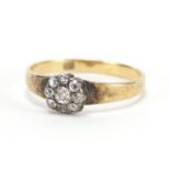 18ct gold diamond flower head ring, housed in a G S Stephanides Nicosia tooled leather box, size