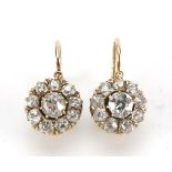 Pair of Victorian 14ct gold diamond cluster earrings, each marked 585, 1.7cm in length,
