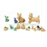 Mostly Sylvac animals and a pair of Art Deco Beswick dog bookends, the largest 29.5cm high : For