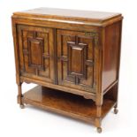 Burr Walnut side cabinet fitted with two doors and under tier, 98cm H x 90cm W x 42cm D : For