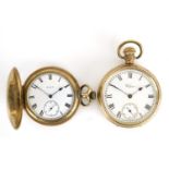 Gentleman's gold plated Waltham open face pocket watch and Elgin full hunter pocket watch, the