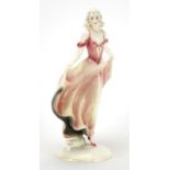 German Art Deco figurine of a girl holding her dress by Katzhütte, factory marks and impressed