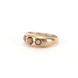 9ct gold coral three stone ring, size I, approximate weight 1.9g : For Extra Condition Reports