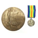 British Military World War I war medal and death plaque, relating to Sir Albert Edward Hills, the