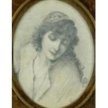 Oval portrait of a young female, pencil on paper, bearing a signature Bonnard, mounted and framed,