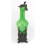 Art Nouveau pewter mounted green and clear glass claret jug by Kayzerzinn, 30.5cm high : For Extra