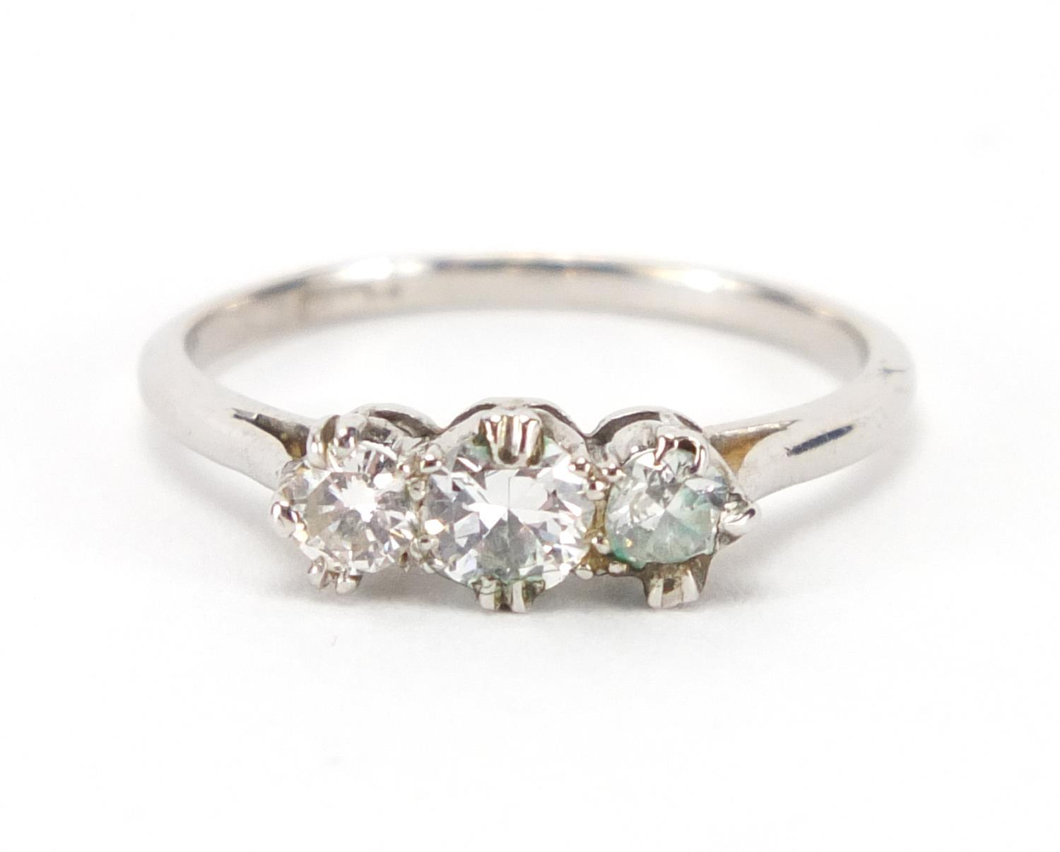 Platinum diamond three stone ring, size L, approximate weight 2.5g : For Extra Condition Reports - Image 2 of 8