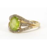 9ct gold peridot and diamond ring, size N, approximate weight 3.3g : For Extra Condition Reports