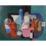 Abstract composition, still life coffee cups and kettle, gouache, bearing a signature Haydon,