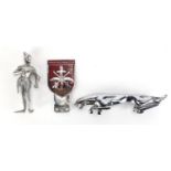 Vintage Forces Motoring Club chrome and enamel radiator badge and two mascots comprising a knight in