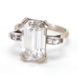 Platinum clear stone ring with diamond shoulders, size N, approximate weight 6.0g : For Extra