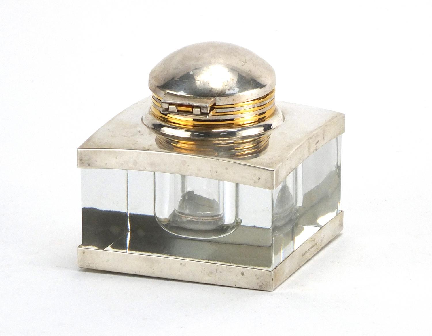 Mont Blanc silver mounted glass inkwell with liner, 8cm high : For Extra Condition Reports Please - Image 3 of 6