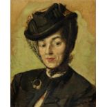 Joan Hassall - Head and shoulders portrait of a female oil on board, inscribed Scottish Society of