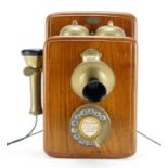 Oak wall mounted telephone with Siemens Brothers & Co. brass plaque, 30cm high : For Extra Condition