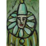 Portrait of a clown, Irish school oil on board, bearing an indistinct signature, mounted and framed,
