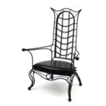 Gothic style cast iron open arm chair with faux leather seat, 133cm high : For Extra Condition