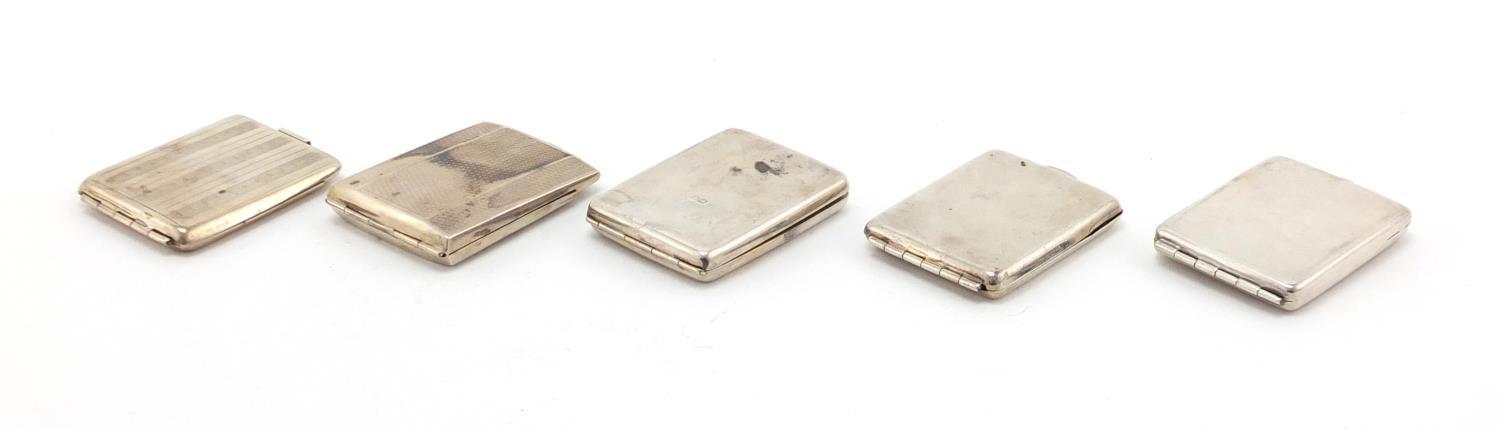 Five rectangular silver match cases some with engine turned decoration, various Birmingham - Image 6 of 8