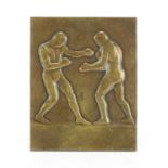 Boxing interest bronze plaque with two boxers, impressed AM, 6cm x 5cm : For Extra Condition Reports