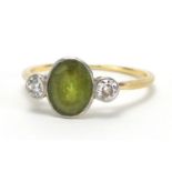 Unmarked gold peridot and diamond ring, size R, approximate weight 2.4g : For Extra Condition
