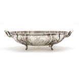 Norwegian oval silver four footed bowl with twin handles by David Andersen, impressed numbers 7119