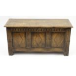 Ipswich oak three panel coffer, 52cm H x 104cm W x 39cm D : For Extra Condition Reports Please visit