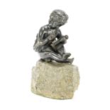 Patinated classical bronze model of a young boy, raised on a stone base, 16cm high : For Extra