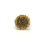 Victorian 1896 gold half sovereign with 9ct gold ring mount, size Q, approximate weight 9.0g : For