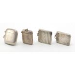 Four rectangular silver vesta's with engine turned and chased decoration, Birmingham hallmarks,