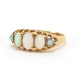 Victorian style 18ct gold opal five stone ring, size L, approximate weight 2.7g : For Extra