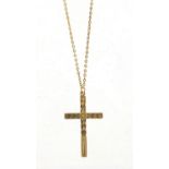 9ct gold cross pendant on a 9ct gold necklace, approximate weight 2.2g : For Extra Condition Reports