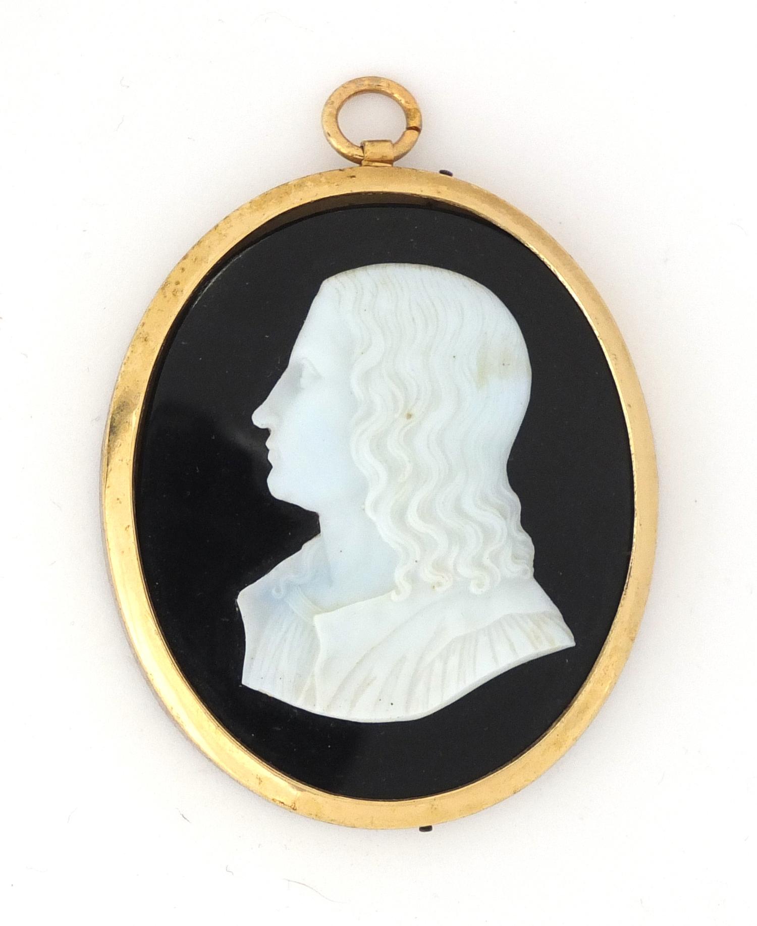 19th century oval glass paste profile of Raphael, framed, 6cm x 5cm : For Extra Condition Reports