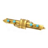 Continental gold turquoise bar brooch, indistinct marks to the pin, 5.5cm in length, approximate